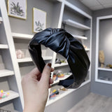 2020 Vintage Solid PU Leather Bezel Hair Bands For Women Turban Headband - Tania's Online Closet, LLC