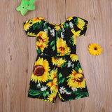 2021 Toddler Girls Off Shoulder Rompers Sunflower Print Jumpsuit Shorts - Tania's Online Closet, LLC