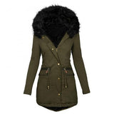 Winter Long Sleeve Faux Fur Hood Mid-length Warm Coat- Parka Snow Jacket - Tania's Online Closet, LLC