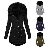 Winter Long Sleeve Faux Fur Hood Mid-length Warm Coat- Parka Snow Jacket - Tania's Online Closet, LLC
