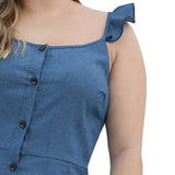 4xl Women Plus Size Denim Summer Dress 2020 Summer Fashion Solid Casual Blue Party Dress square-neck Button Tassel Knee Dresses - Tania's Online Closet, LLC