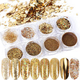 8 Box Mirror Gold Nail Art Glitter Powder Dust Holographic Gold foil Flakes Circle Sequin - Tania's Online Closet, LLC