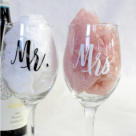 Mr & Mrs Wine glasses Sticker Newlyweds Engagement Wedding Gift Champagne glass - Tania's Online Closet, LLC
