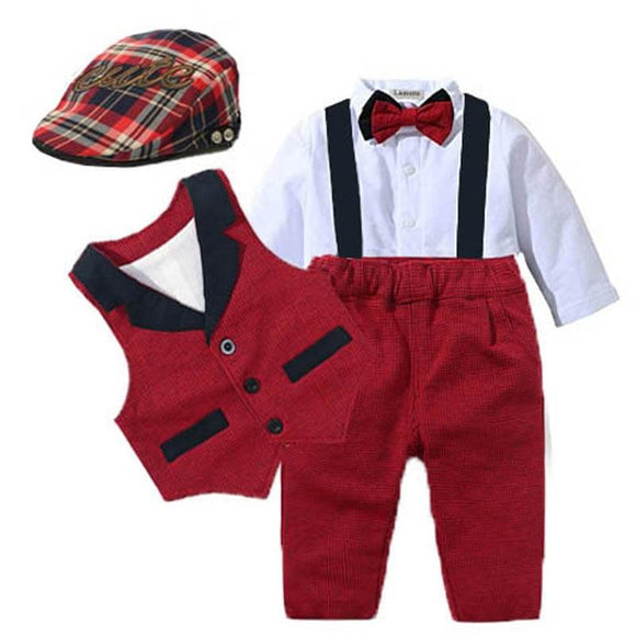 Baby Suits Boy Clothes Romper + Vest + Hat Formal Outfit - Tania's Online Closet, LLC