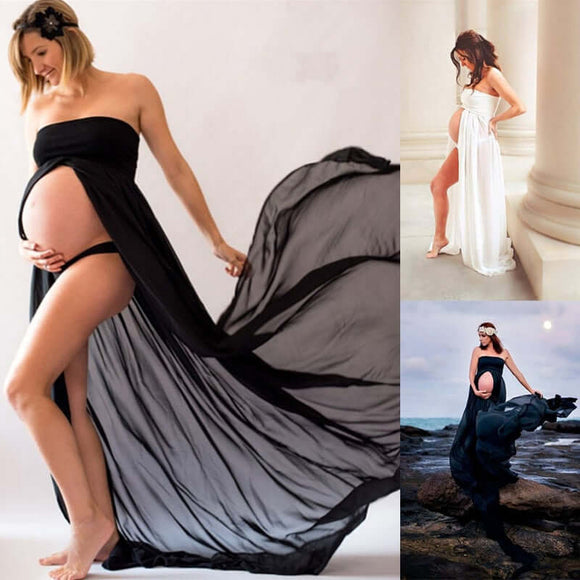 Black White Sexy Maternity Dresses for Photo Shoot Photography Strapless Maxi Dress - Tania's Online Closet, LLC