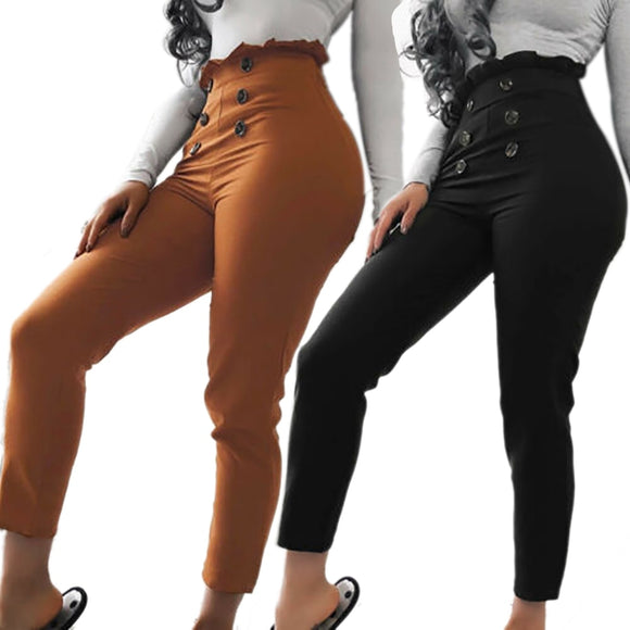 Women High Waist Sexy Button Raise Hip Casual Trousers - Tania's Online Closet, LLC
