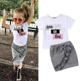 Children Set Short Sleeves Tops T-shirt Denim Skirt Set 1-6Y - Tania's Online Closet, LLC