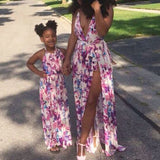 Deep V-neck Mother Daughter Dresses Summer Sleeveless High Split Dress Mommy and Me Outfits - Tania's Online Closet, LLC
