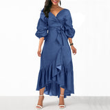 Demin Sundress Women Long Maxi Dress 2021 VONDA 3/4 Lantern Sleeve Sundress - Tania's Online Closet, LLC