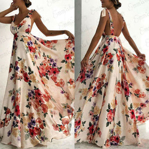 Elegant Sexy Strappy Backless Floral Print Maxi Dress- Women Boho Long Dress - Tania's Online Closet, LLC