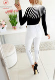 Elegant Women Sweaters Color Matching Patchwork Design High Collar Long Sleeve - Slim Pullovers - Tania's Online Closet, LLC