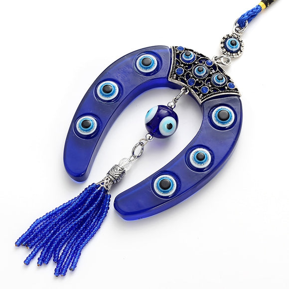 Evil Eye Blue Horseshoe Shape Charm Car Keychain Jewelry Pendant With EVIL EYE BEAD - Tania's Online Closet, LLC
