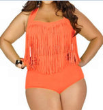Plus Size Bikini Set Women Swimsuit Retro Push Up Tassel High Waist - Tania's Online Closet, LLC