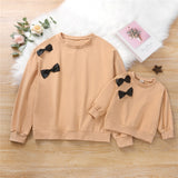 Family Matching Parent-child Outfit Bow Long Sleeve Round Collar Casual Tops - Tania's Online Closet, LLC