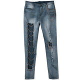 Fashion Ripped Chain Stitching Big Hole Denim Jeans Women Streetwear - Tania's Online Closet, LLC