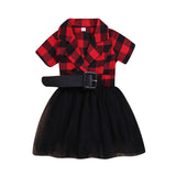 Girl’s Casual Short-sleeved Dress Fashion- Plaid Mesh Turndown Collar - Tania's Online Closet, LLC