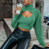 2 piece set women autumn winter turtleneck crop sweaters - Tania's Online Closet, LLC