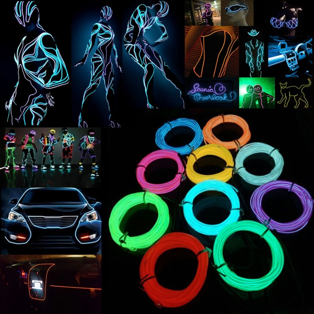Neon Rave Leds Glow Wire Cable LED Neon party Decoration Rave 1m/3m/5m | Tania's ...