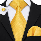 Gold Solid Tie Set Silk Tie For Men Business Gift Party Necktie Handkerchief Cravat Barry.Wang Fashion Designer Tie Set - Tania's Online Closet, LLC