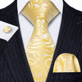 Gold Solid Tie Set Silk Tie For Men Business Gift Party Necktie Handkerchief Cravat Barry.Wang Fashion Designer Tie Set - Tania's Online Closet, LLC