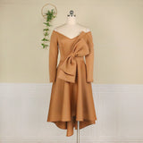 Irregular Dress Elegant Women Bare Shoulder Long Sleeve Ruffle Pleated Plus Size Gown - Tania's Online Closet, LLC