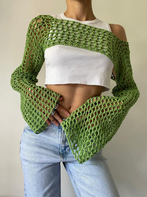 Green Long Sleeve Grunge Knitted top