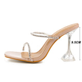 2020 New fashion rhinestone transparent high heels square toe - Tania's Online Closet, LLC