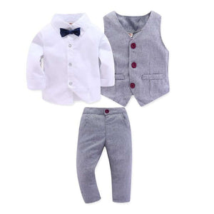Boy Clothes Gentleman Grey Vest + Long-Sleeved White Pink Shirt + Pants Four-Piece Suits - Tania's Online Closet, LLC
