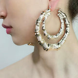 Metal Bamboo Large Hoop Earrings Gold Color Round Alloy  Big Earrings 2020 - Tania's Online Closet, LLC