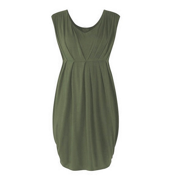 Maternity Dress Pregnancy Sleeveless Solid Color Summer Casual Dress