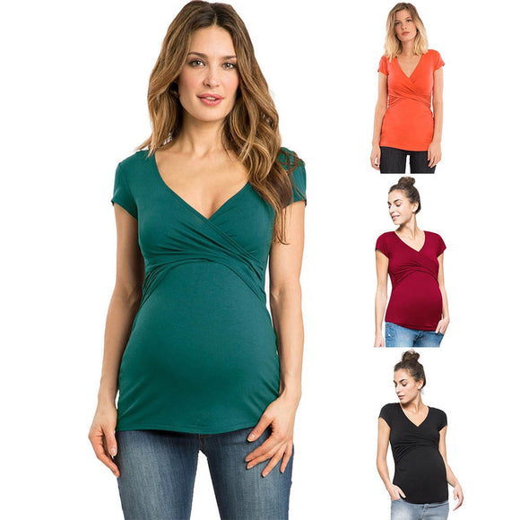 Maternity clothes Women Solid Pregnant Nursing breastfeeding Blouse T-Shirt - Tania's Online Closet, LLC