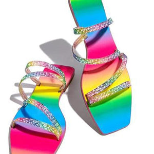 Women's Summer Slippers Open Toe Outdoor Beach Shoes Rhinestone Flat Sandals Multicolor - Tania's Online Closet, LLC