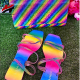 Women's Summer Slippers Open Toe Outdoor Beach Shoes Rhinestone Flat Sandals Multicolor - Tania's Online Closet, LLC