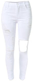 High Waist Stretch Denim White or Black Knee Ripped Jeans - Tania's Online Closet, LLC