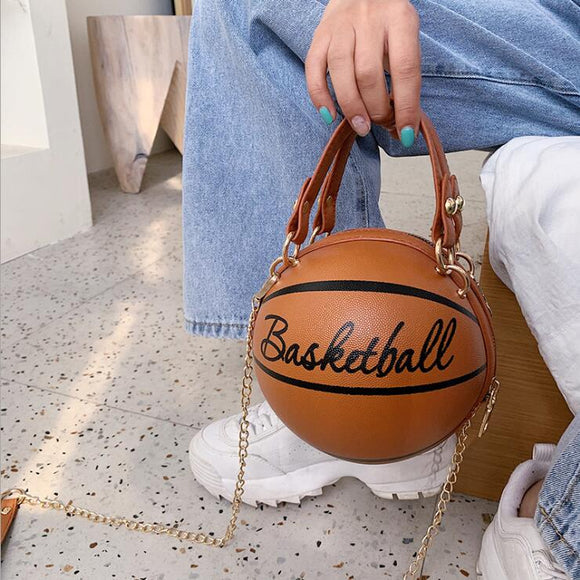 New Design Basketball Shape Hand Bag Fashion Women Chains Handbag Letter Shoulder Bag Female Mini Crossbody Bags Circular Purse - Tania's Online Closet, LLC