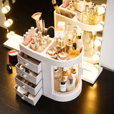 New 4 Drawer Makeup Holder Storage Box Transparent Rotation Window Organizer - Tania's Online Closet, LLC