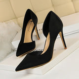 New Spring European Slim High Heels Silk Elegant OL Shallow Pointed Fashion Pumps - Tania's Online Closet, LLC