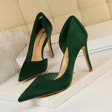 New Spring European Slim High Heels Silk Elegant OL Shallow Pointed Fashion Pumps - Tania's Online Closet, LLC