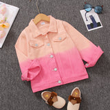 Toddler Girl Sweet Tie Dyed Color block Lapel Collar Denim Jacket Autumn