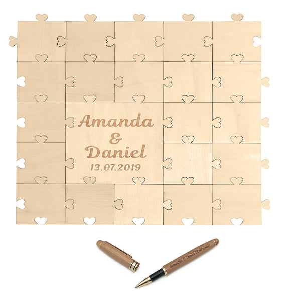 Personalized Customized Wedding Wood Guest Book Love Heart Puzzle -Engraved Party Decor Wedding Gift - Tania's Online Closet, LLC