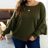 Plus Size Long Sleeve Shirt Women Casual O-Neck Tshirt Top Lady Elegant - Tania's Online Closet, LLC