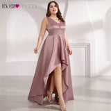 Satin Prom Dress Double V-Neck Sequined Sleeveless Asymmetrical Party Gowns - Tania's Online Closet, LLC