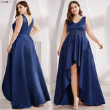 Satin Prom Dress Double V-Neck Sequined Sleeveless Asymmetrical Party Gowns - Tania's Online Closet, LLC