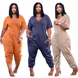 Plus Size Women's Clothing Solid Color Fashion V Neck Personality Pocket Casual Street Wear - Tania's Online Closet, LLC