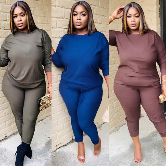 Active wear -women solid color two piece set long sleeve tops and pants suit - Tania's Online Closet, LLC