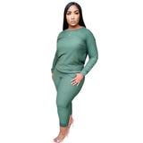 Active wear -women solid color two piece set long sleeve tops and pants suit - Tania's Online Closet, LLC