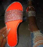 Rhinestone Candy-colored Slides - Diamond Flat Bottom Outdoor Sandals - Tania's Online Closet, LLC