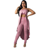 Knitted 2 Piece Set Women Strapless Long Tops and Elastic Waist Pants Set - Tania's Online Closet, LLC