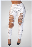 Ripped Jeans for Women Mid-waist Hole Chain Jeans Paint Destroyed Stretch Jeans - Tania's Online Closet, LLC
