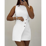 Women Sleeveless Buttoned Asymmetrical Bodycon Dress